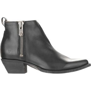 Frye Sacha Moto Shortie Zip Boot in Black Leather